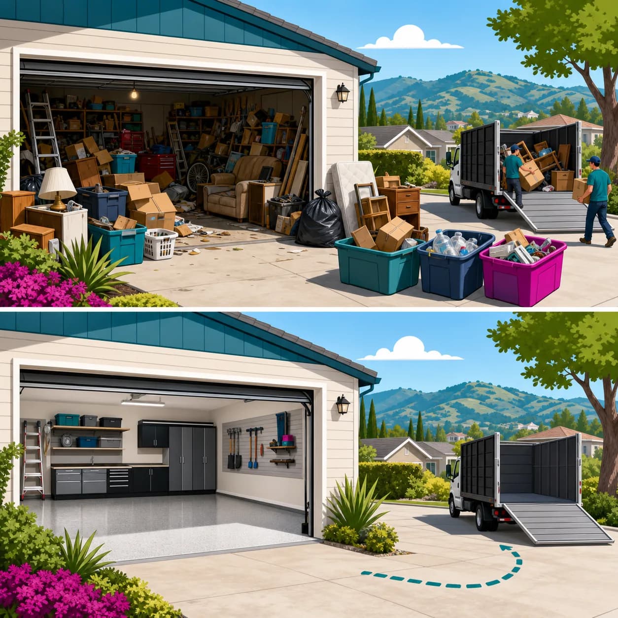 Garage cleanout that creates open usable space.