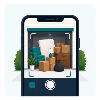 Phone camera showing furniture and boxes ready for hauling review.